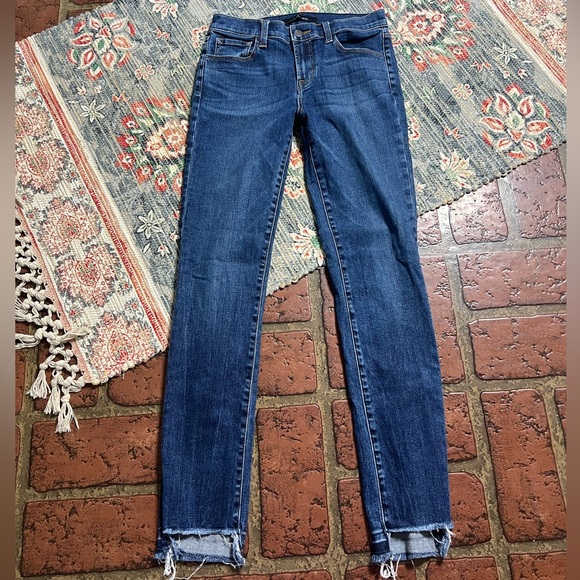 J Brand raw frayed hem skinny ankle denim jeans - Picture 3 of 10